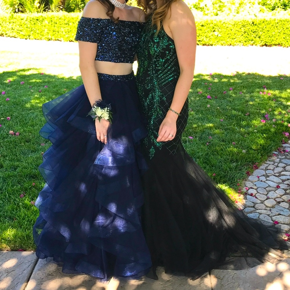 Sherri Hill Navy Blue Two-Piece Prom Dress